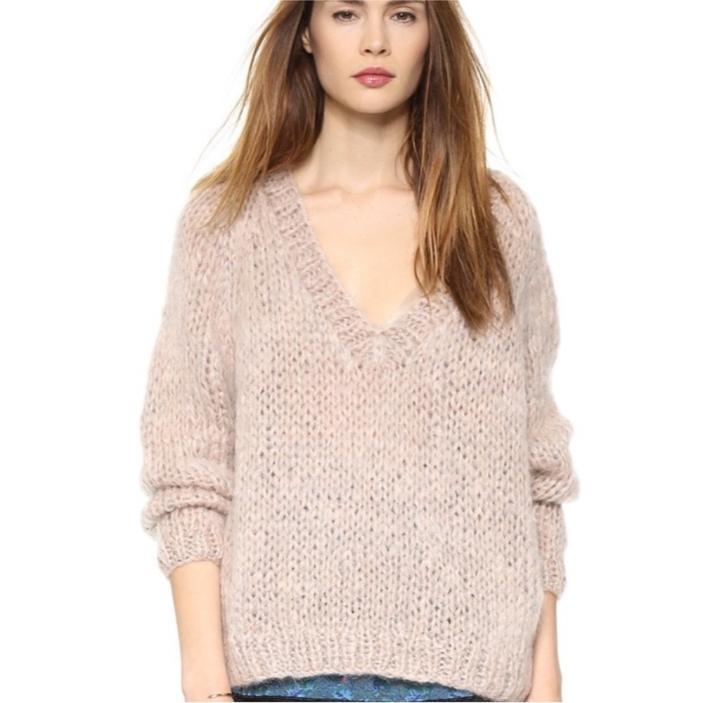Mes Demoiselles chunky Mohair Blend Sweater V-Neck size Medium oversized